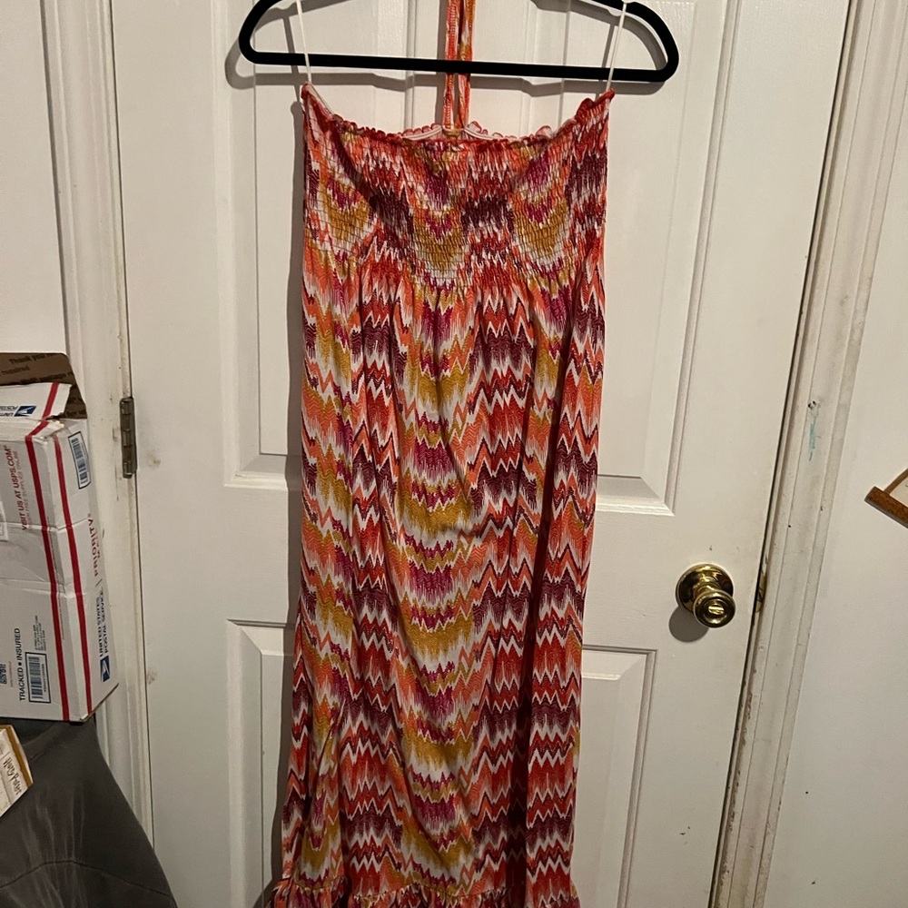 No Boundaries Colorful Zigzag Strapless Maxi Dress